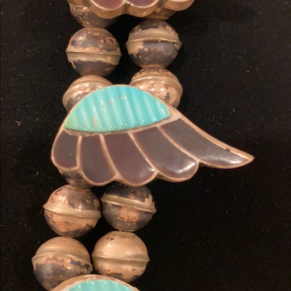 VTG 70’s Zuni Artist signed Necklace squash Blossom turquoise Native American - Picture 3 of 7